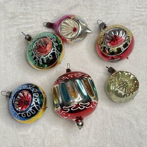 6 Vintage Triple Indent Mercury Glass Christmas Ornaments 1.5" See Photos